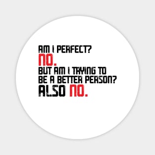 Am I Perfect? No. Am I Trying To Be A Better Person? Also No funny Magnet